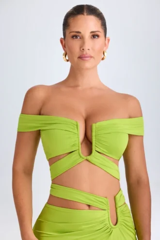Top scurt cu decupaje și umeri decupați Zene în verde lime
