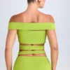 Top scurt cu decupaje și umeri decupați Zene în verde lime Top scurt cu decupaje și umeri decupați Zene în verde lime