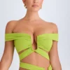 Top scurt cu decupaje și umeri decupați Zene în verde lime Top scurt cu decupaje și umeri decupați Zene în verde lime