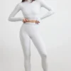 Top scurt cu guler înalt și mâneci lungi, fără spate, în gri melanj