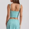 Top scurt cu guler pătrat și ornamente Lirael, albastru aqua
