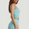 Top scurt cu guler pătrat și ornamente Lirael, albastru aqua