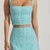 Top scurt cu guler pătrat și ornamente Lirael, albastru aqua