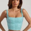 Top scurt cu guler pătrat și ornamente Lirael, albastru aqua
