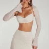 Top scurt cu mâneci lungi și decorațiuni Lucerne, culoare ivoriu