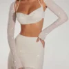 Top scurt cu mâneci lungi și decorațiuni Lucerne, culoare ivoriu