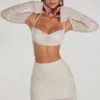 Top scurt cu mâneci lungi și decorațiuni Lucerne, culoare ivoriu