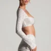Top scurt cu mâneci lungi și decorațiuni Lumina, alb Top scurt cu mâneci lungi și decorațiuni Lumina, alb