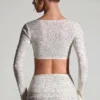 Top scurt cu mâneci lungi și decorațiuni Lumina, alb Top scurt cu mâneci lungi și decorațiuni Lumina, alb