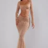 Top scurt cu mâneci lungi și decorațiuni transparente Guilia, culoare Almond Top scurt cu mâneci lungi și decorațiuni transparente Guilia, culoare Almond