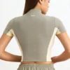 Top scurt din jersey de bumbac cu fermoar și blocuri de culoare, în nuanța Mineral Top scurt din jersey de bumbac cu fermoar și blocuri de culoare, în nuanța Mineral