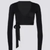 Top scurt din jersey moale, cu decupaj, negru