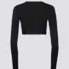 Top scurt din jersey moale, cu decupaj, negru