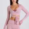 Top scurt din jersey moale, înfășurat, în mov