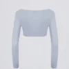 Top scurt din jersey periat cu decolteu în V, albastru deschis Top scurt din jersey periat cu decolteu în V, albastru deschis