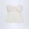 Top scurt din poplin de bumbac, fără bretele, cu legătură în față, Alma, în culoarea alb Top scurt din poplin de bumbac, fără bretele, cu legătură în față, Alma, în culoarea alb