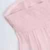 Top scurt fără bretele din poplin de bumbac cu nod în față Alma în dungi roz și alb Top scurt fără bretele din poplin de bumbac cu nod în față Alma în dungi roz și alb