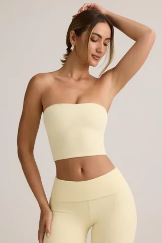 Top scurt fără bretele Verna din modal, în culoarea galben crem Top scurt fără bretele Verna din modal, în culoarea galben crem