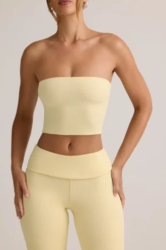 Top scurt fără bretele Verna din modal, în culoarea galben crem Top scurt fără bretele Verna din modal, în culoarea galben crem