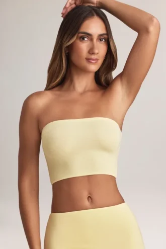 Top scurt fără bretele Verna din modal, în culoarea Lemon Sherbet Top scurt fără bretele Verna din modal, în culoarea Lemon Sherbet