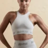 Top scurt fără cusături cu spate în formă de U, în culoarea argintiu Top scurt fără cusături cu spate în formă de U, în culoarea argintiu