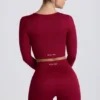 Top scurt fără cusături Super Sculpt cu mâneci lungi, în culoarea burgund Top scurt fără cusături Super Sculpt cu mâneci lungi, în culoarea burgund
