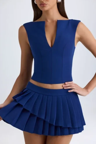 Top scurt Kadie cu decupaj în față, în culoarea True Navy