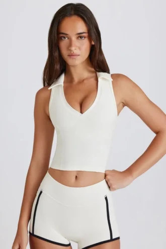 Top scurt Soft Active Polo în culoarea Ivory