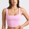 Top scurt tip corset din jersey periat, roz gumă de mestecat Top scurt tip corset din jersey periat, roz gumă de mestecat