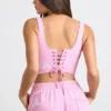 Top scurt tip corset din jersey periat, roz gumă de mestecat Top scurt tip corset din jersey periat, roz gumă de mestecat