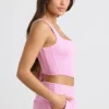 Top scurt tip corset din jersey periat, roz gumă de mestecat Top scurt tip corset din jersey periat, roz gumă de mestecat