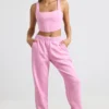 Top scurt tip corset din jersey periat, roz gumă de mestecat Top scurt tip corset din jersey periat, roz gumă de mestecat