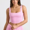 Top scurt tip corset din jersey periat, roz gumă de mestecat Top scurt tip corset din jersey periat, roz gumă de mestecat