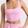 Top scurt tip corset din jersey periat, roz gumă de mestecat Top scurt tip corset din jersey periat, roz gumă de mestecat