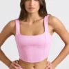 Top scurt tip corset din jersey periat, roz gumă de mestecat Top scurt tip corset din jersey periat, roz gumă de mestecat