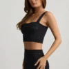 Top scurt Yolanda din tricot pointelle, negru
