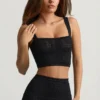Top scurt Yolanda din tricot pointelle, negru