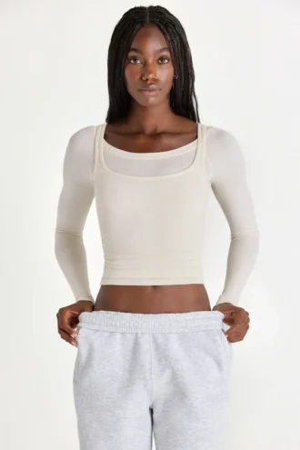 Top stratificat din modal, culoare ivoriu