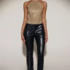 Top Tindra din jersey cu decupaj la spate și gât halter, decorat cu elemente aurii Top Tindra din jersey cu decupaj la spate și gât halter, decorat cu elemente aurii