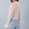 Top transparent Elisia cu bordură din pene, culoare ivoriu Top transparent Elisia cu bordură din pene, culoare ivoriu