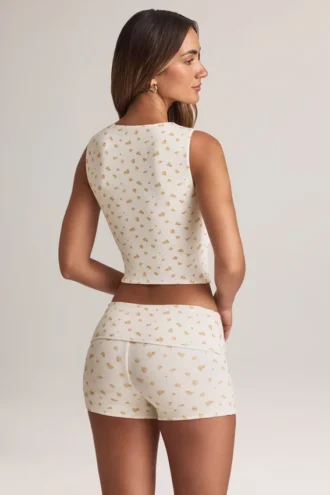 Top vestă cu nasturi din modal cu nervuri Lene, cu imprimeu floral