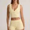 Top vestă cu nasturi din modal cu nervuri Lene, în culoarea galben crem