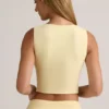 Top vestă cu nasturi din modal cu nervuri Lene, în culoarea galben crem