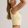 Top vestă cu nasturi din modal cu nervuri Lene, în culoarea galben crem