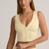 Top vestă cu nasturi din modal cu nervuri Lene, în culoarea galben crem