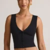 Top vestă cu nasturi din modal cu nervuri Lene, negru Top vestă cu nasturi din modal cu nervuri Lene, negru