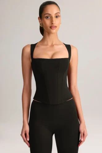 Top Vivee din modal cu guler pătrat, negru