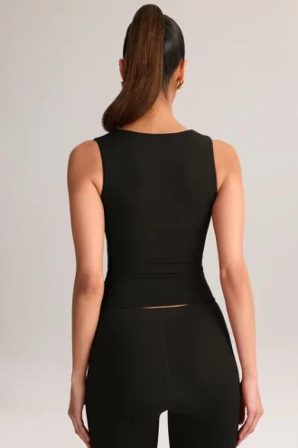 Top Vivee din modal cu guler pătrat, negru