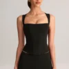 Top Vivee din modal cu guler pătrat, negru Top Vivee din modal cu guler pătrat, negru