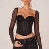 Topuri cu mâneci lungi și corset Zella, negru Topuri cu mâneci lungi și corset Zella, negru